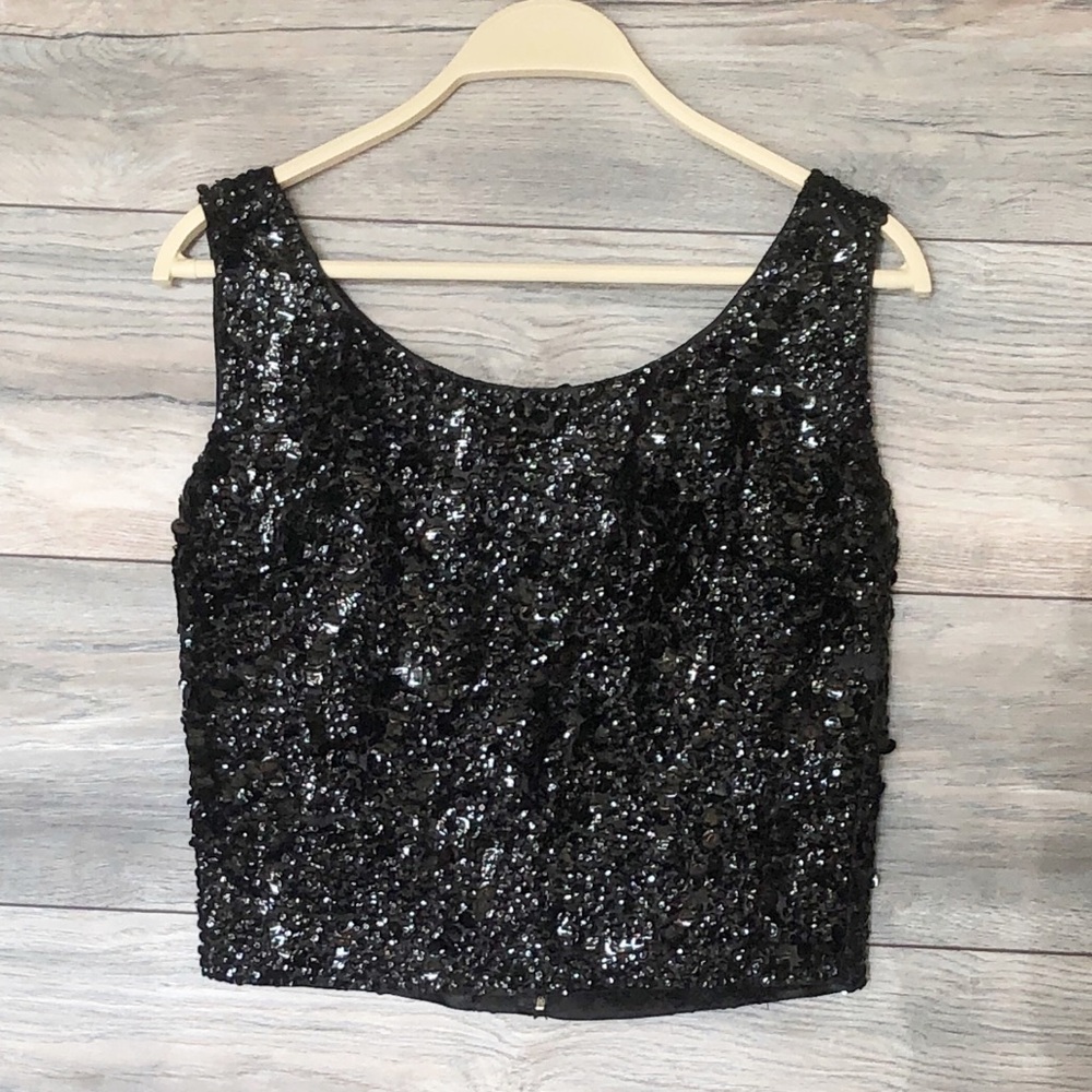 Vintage 1960’s black silk sequin top S